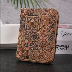 Boho Cork Mini Wallet Zipper Coin Purse Credit Card Holder